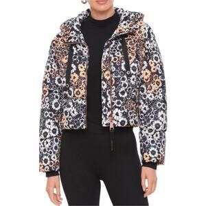 New Avec Les Filles Floral Cropped Hooded Puffer Jacket